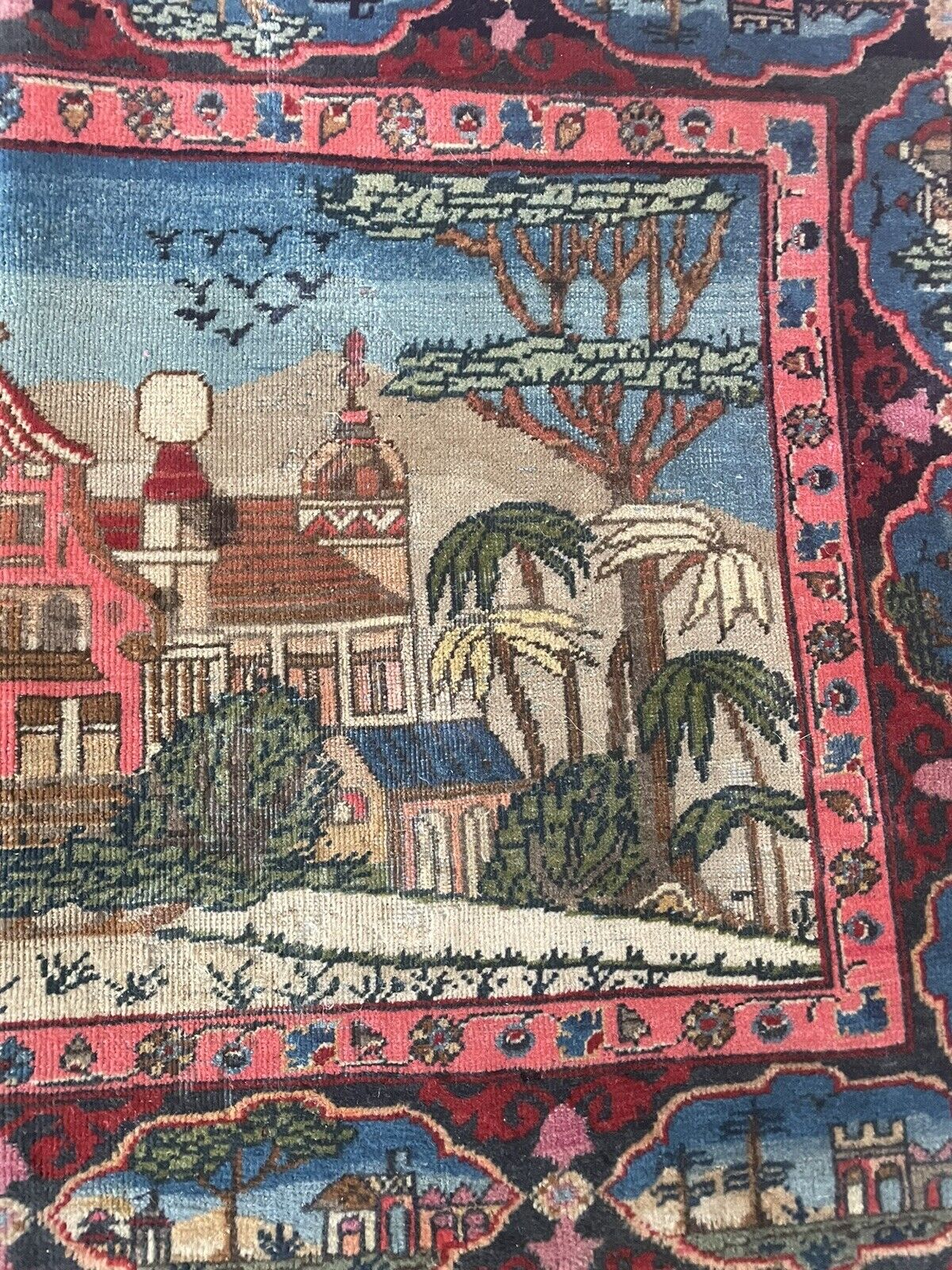 Close-up of craftsmanship on Handmade Antique Persian Kashan Collectible Rug - Detailed view highlighting the meticulous weaving and skillful craftsmanship evident in the rug's design.