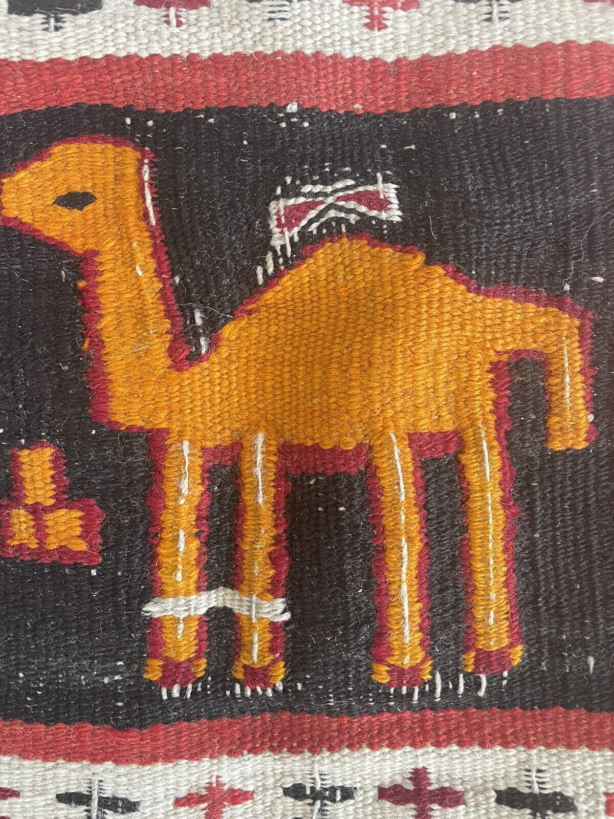 Close-up of cultural heritage on Handmade Antique Moroccan Berber Kilim Rug - Detailed view showcasing the rug's cultural heritage and connection to the Berber people and Moroccan tradition.