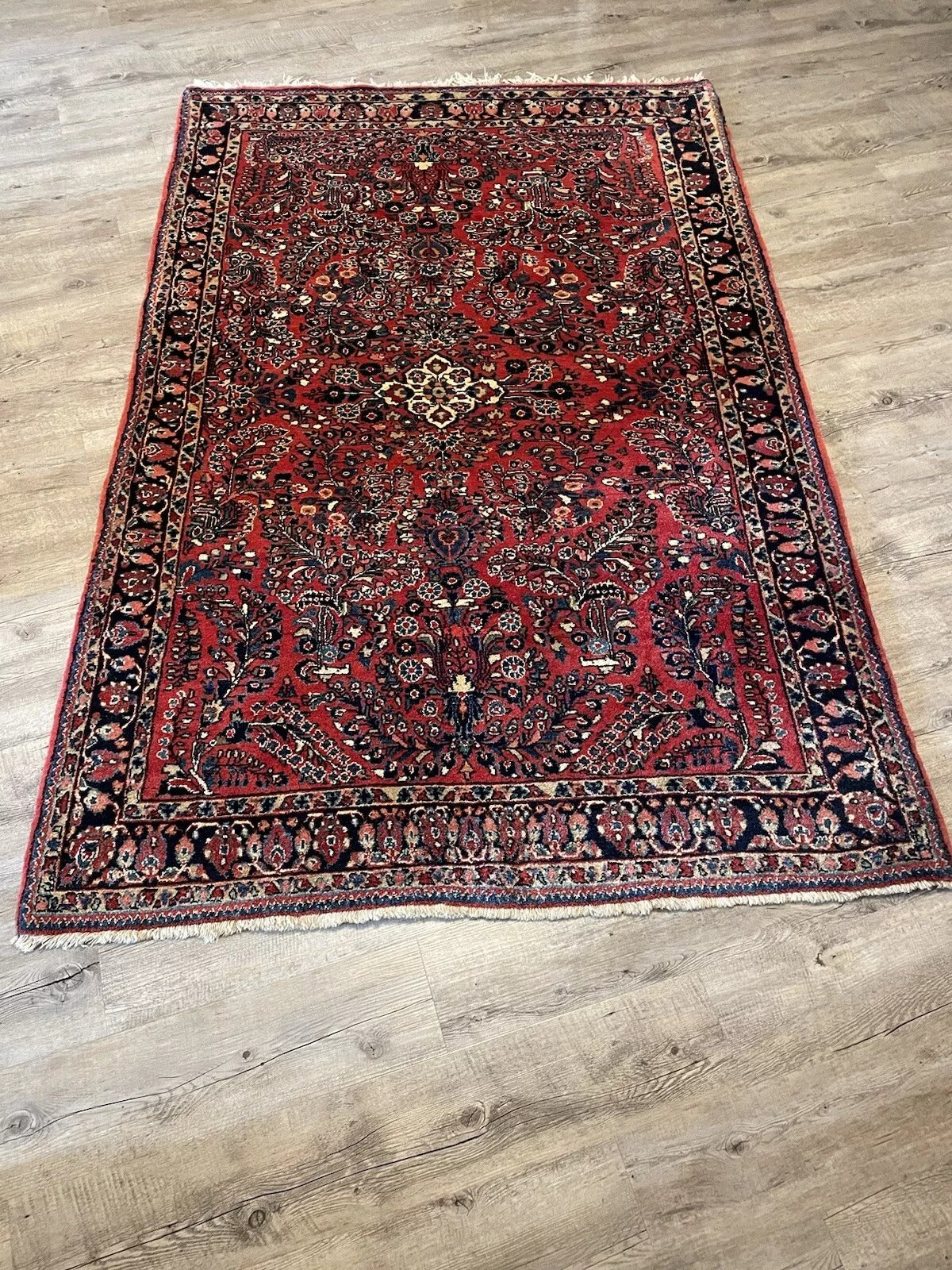 Persian Floral Rug with Detailed Geometric Border