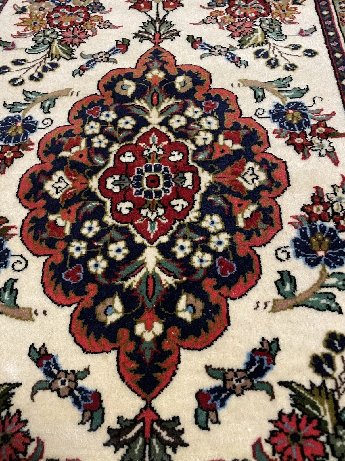 Persian Wool Rug with Floral & Medallion Motifs β 1970s