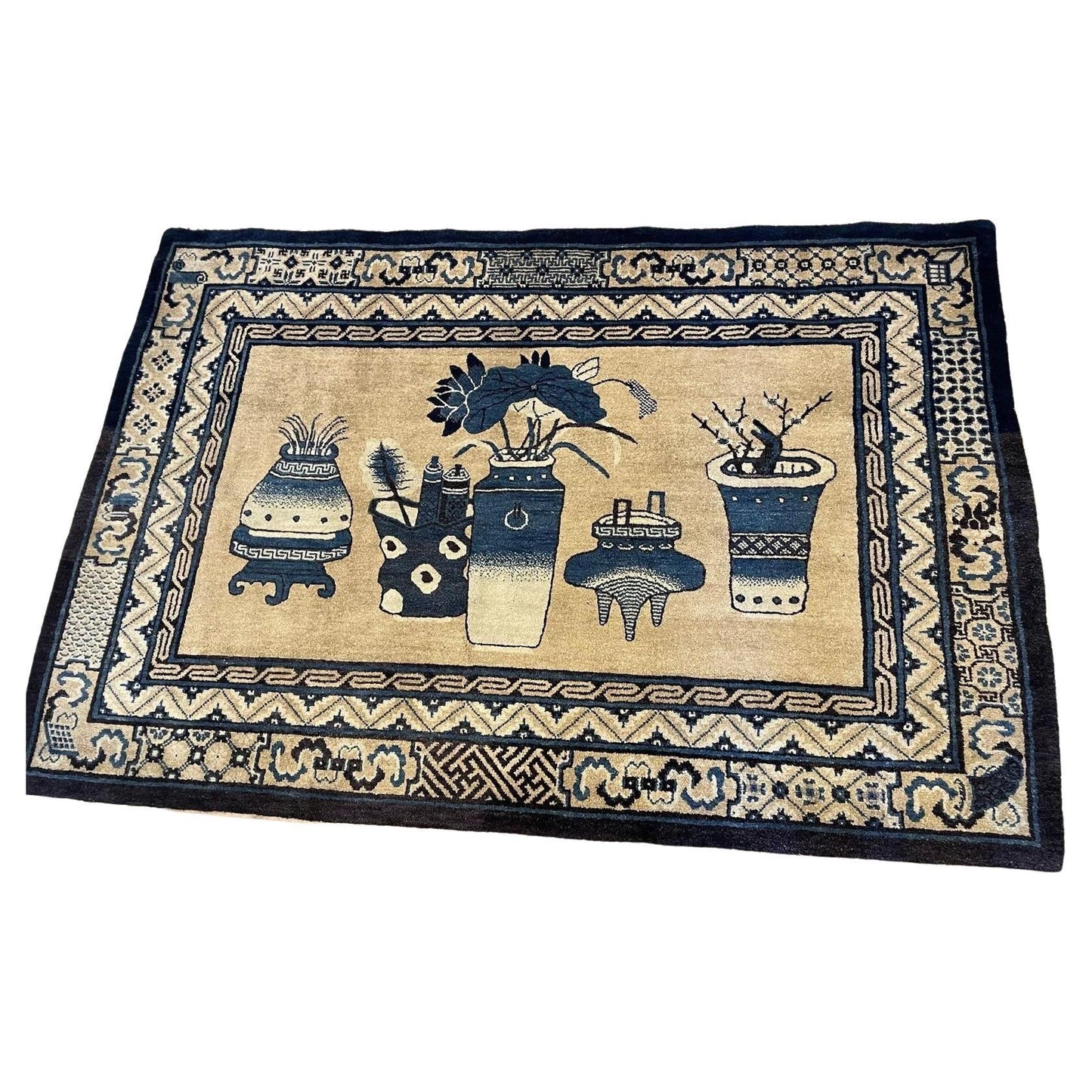 Handmade antique Peking wool rug from the 1900s, 4.6' x 6.8'