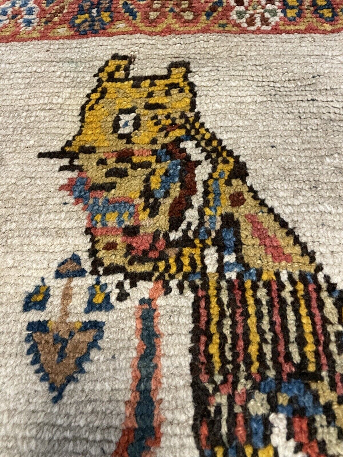 Vintage Middle Eastern wool rug with geometric and floral patterns