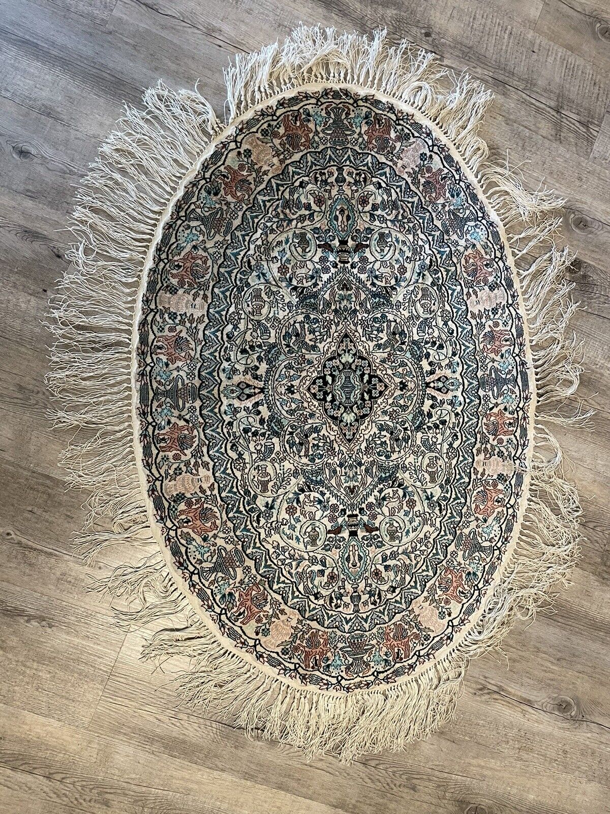 Decorative small silk rug perfect for wall display