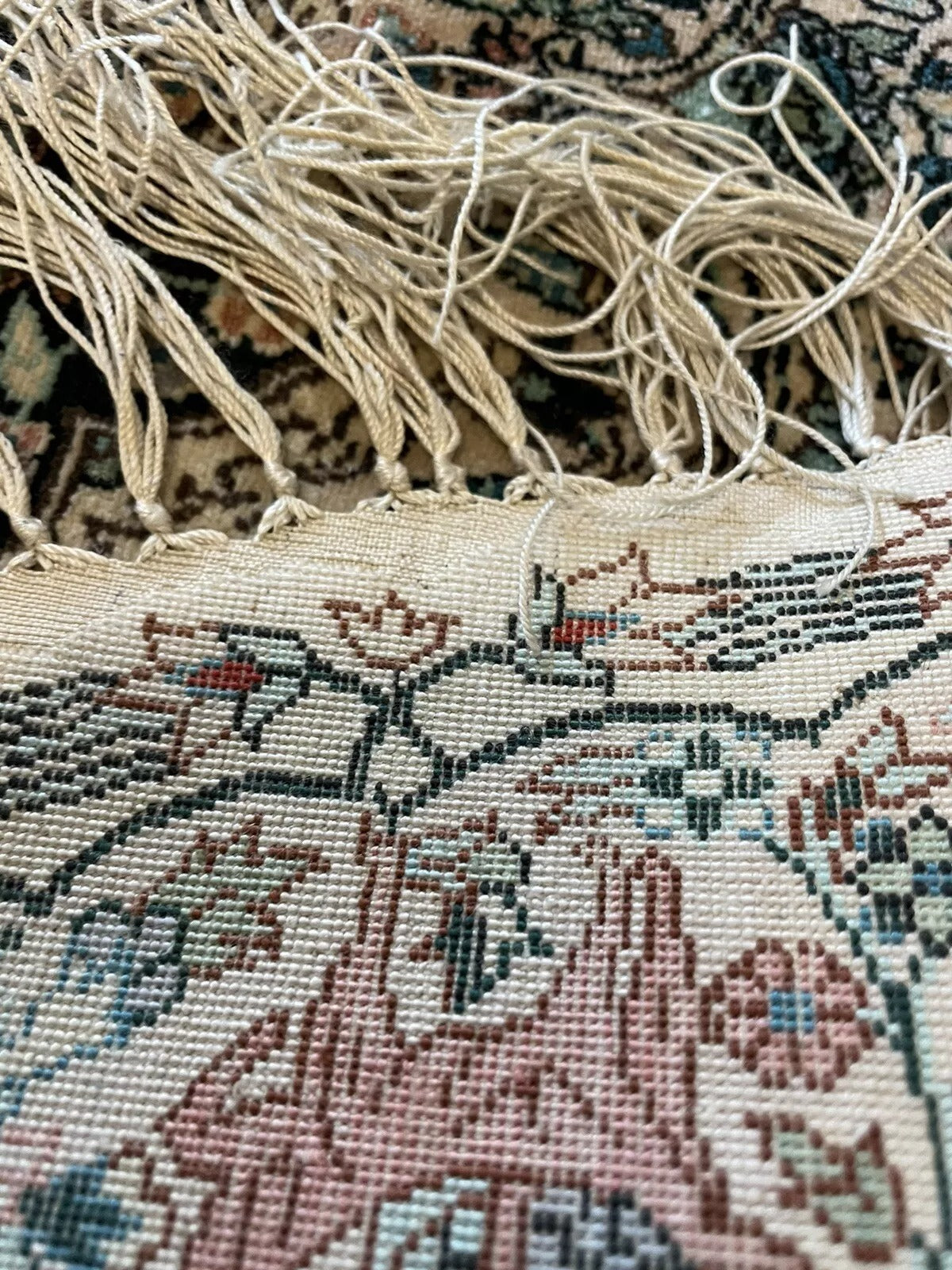 Vintage 1950s silk rug showcasing fine weaving techniques