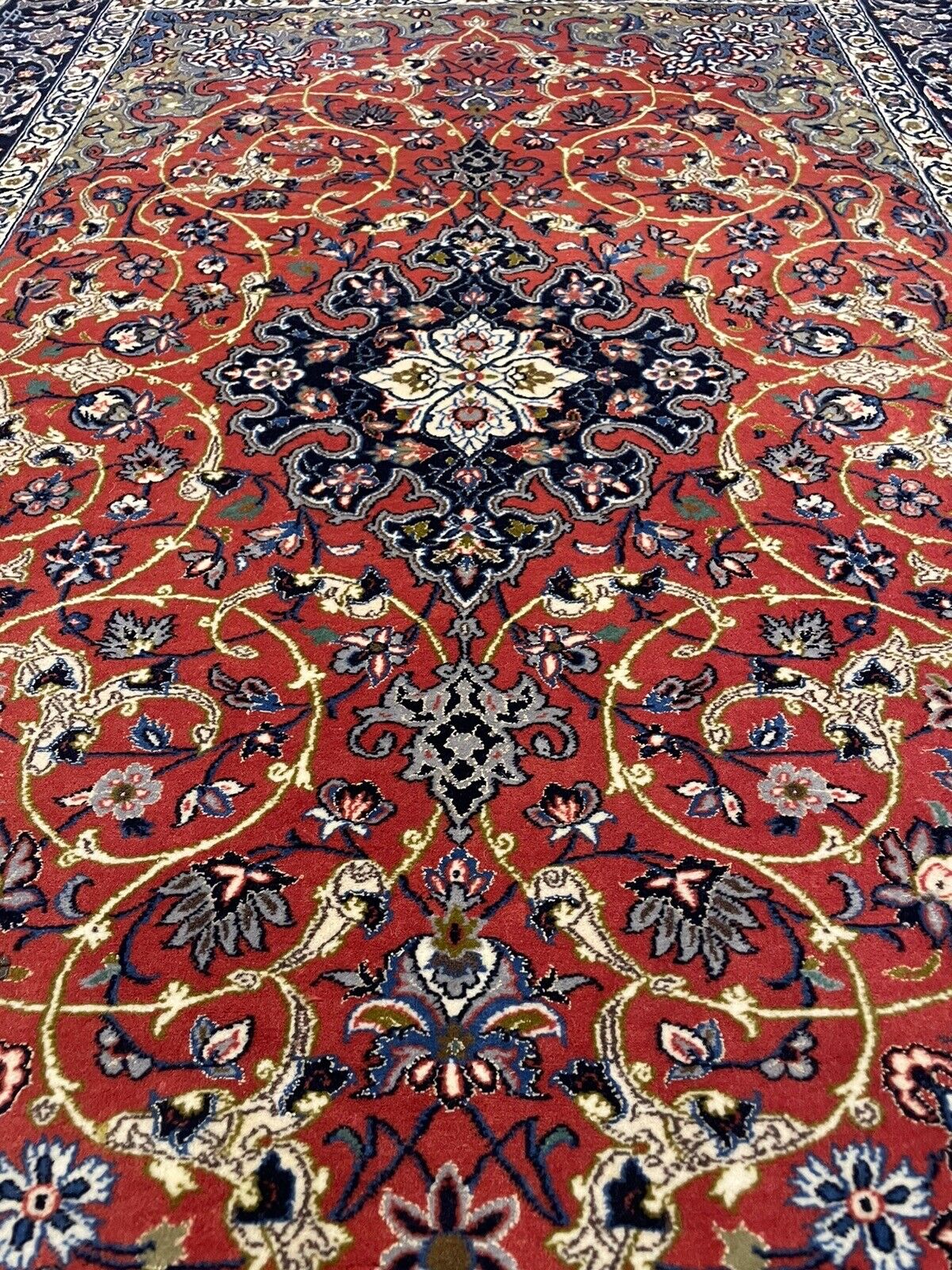 Close-up of Persian rug’s fine patterns and luxurious sheen