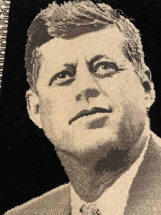 Handmade Tabriz rug with JFK portrait, detailed wool craftsmanship