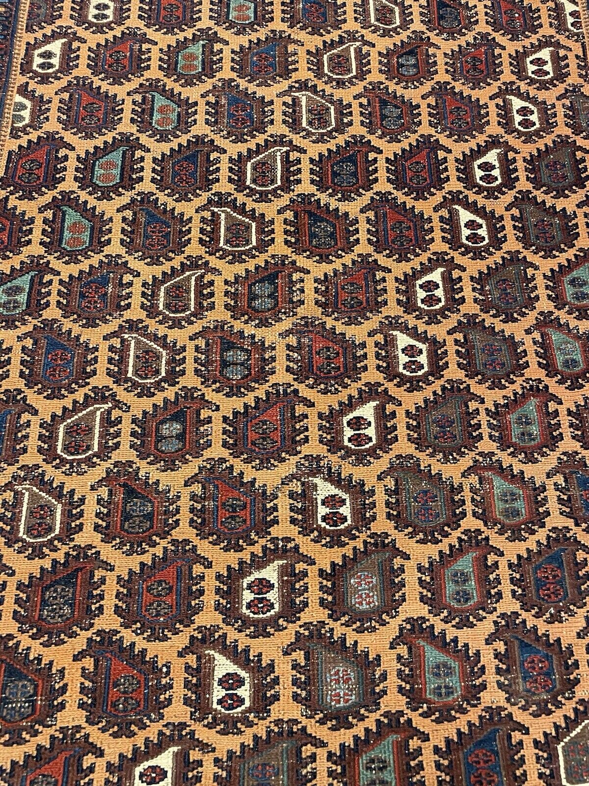 Handwoven low-pile Afghan Sumak rug from the early 20th century