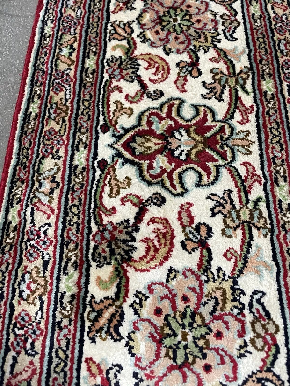 Back side showing fine knot density of Qum rug
