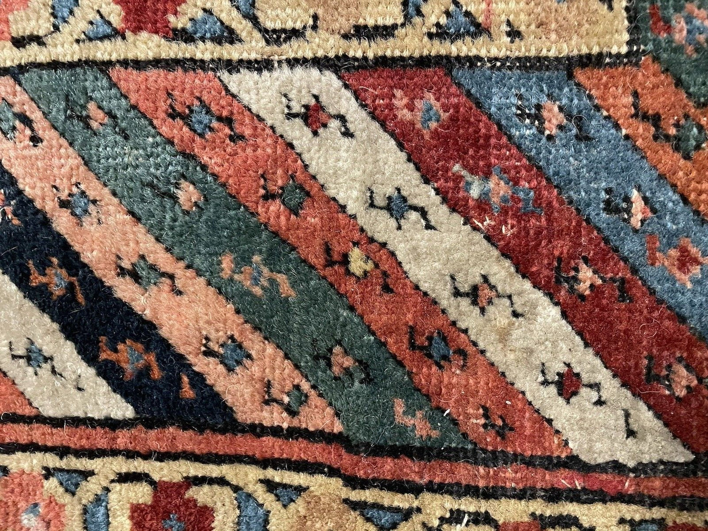 Full view lengthwise of Kurdish runner carpet in wool