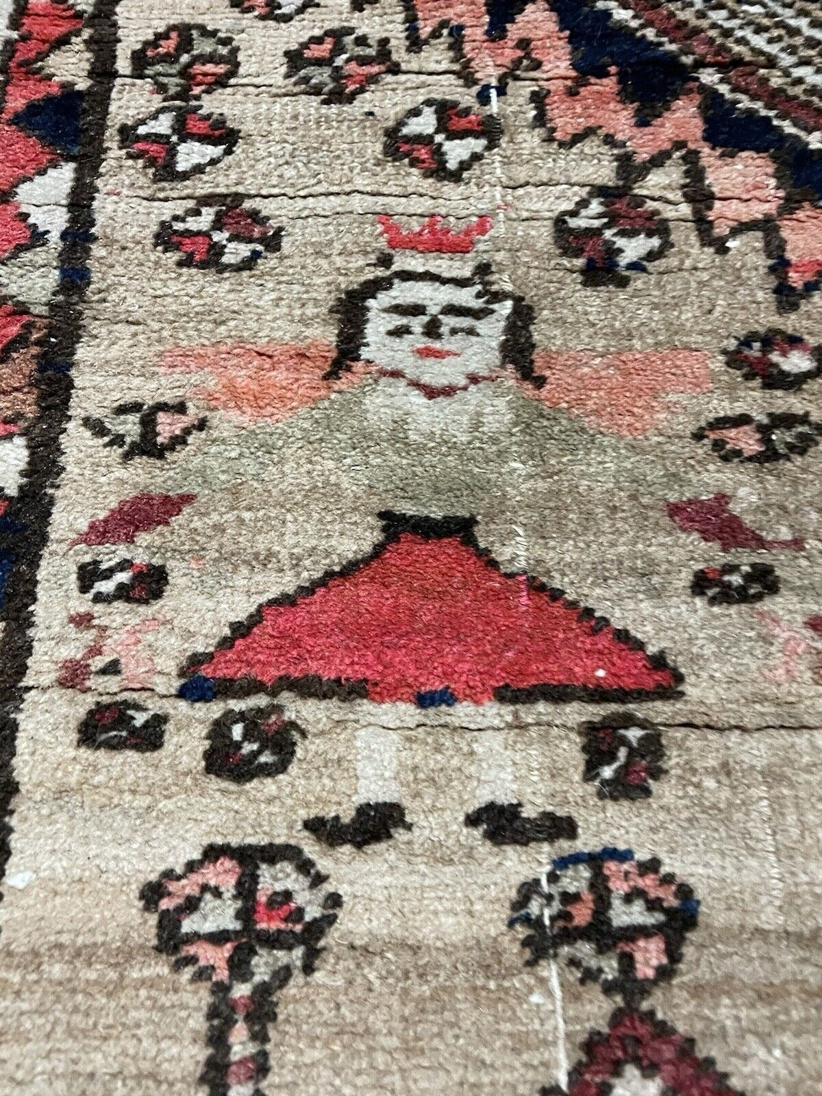 Persian Seraband rug edges with fraying and age patina