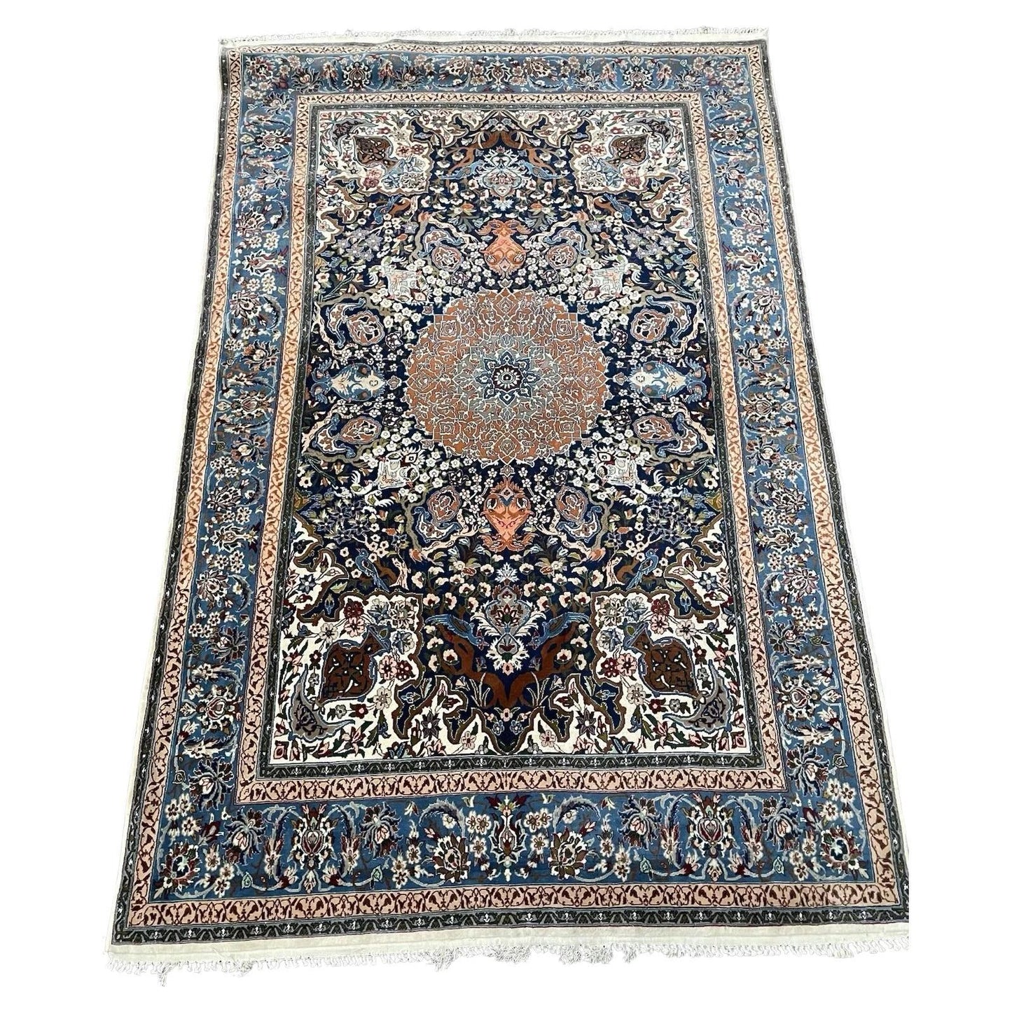 Vintage Persian Isfahan rug with central medallion design