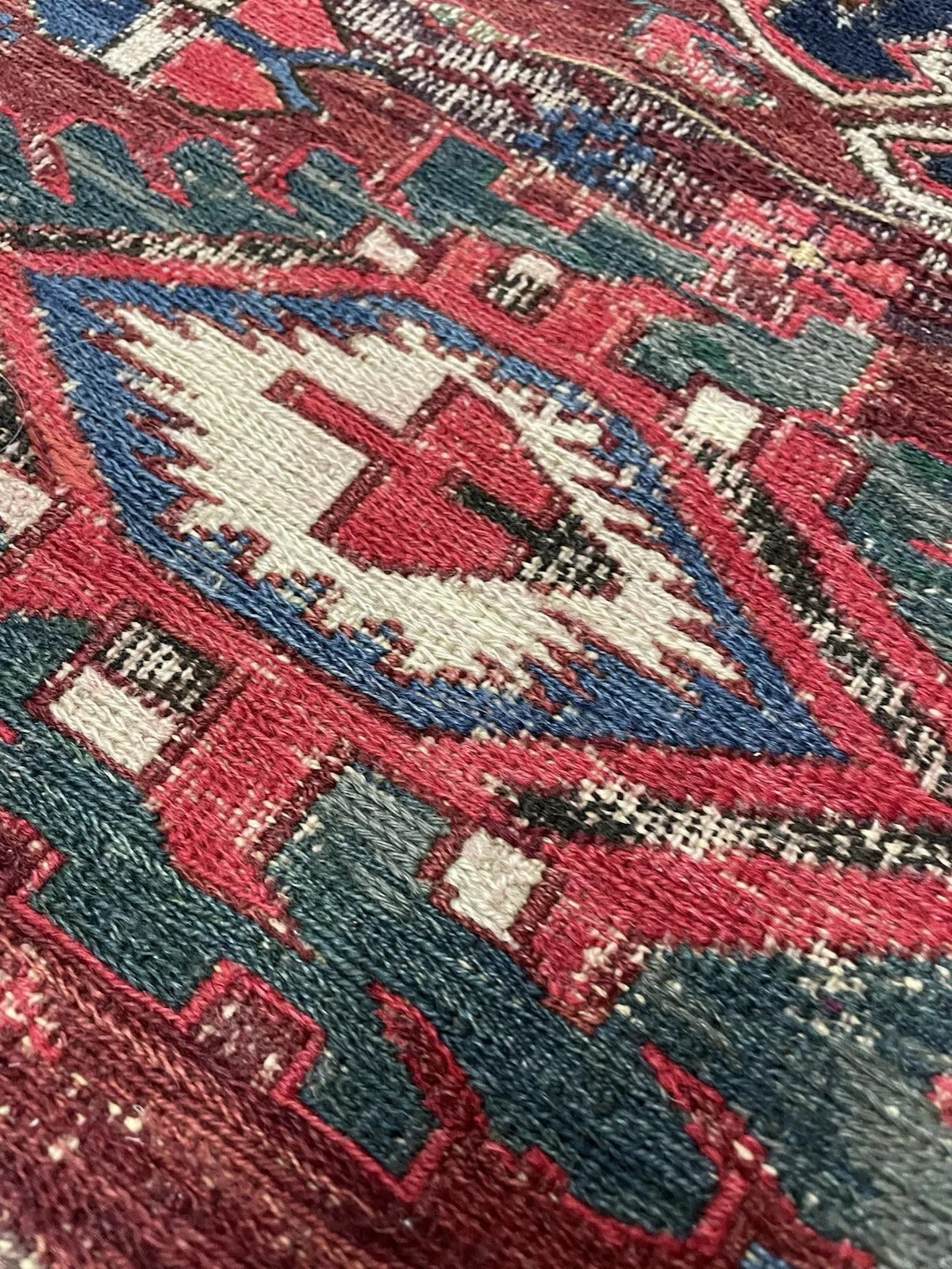 Close-up of flat weave detail and patina