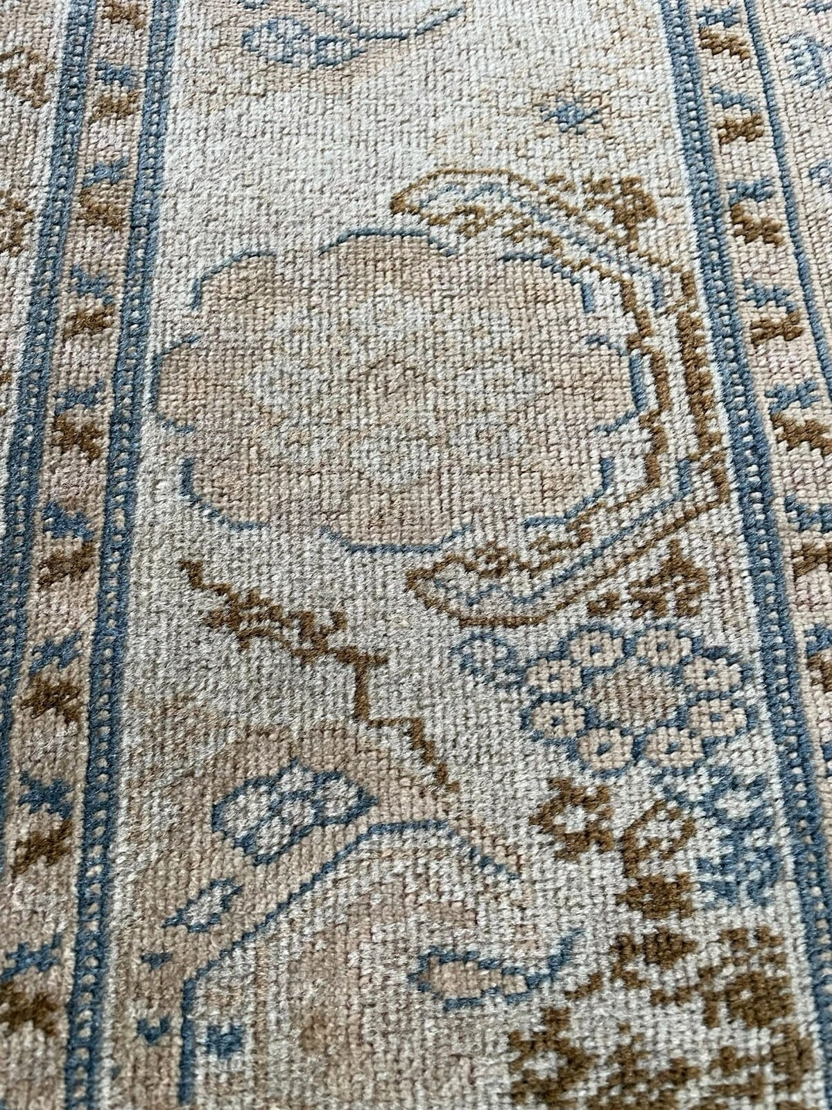 View of the rug's guard borders and their interaction with the main border.