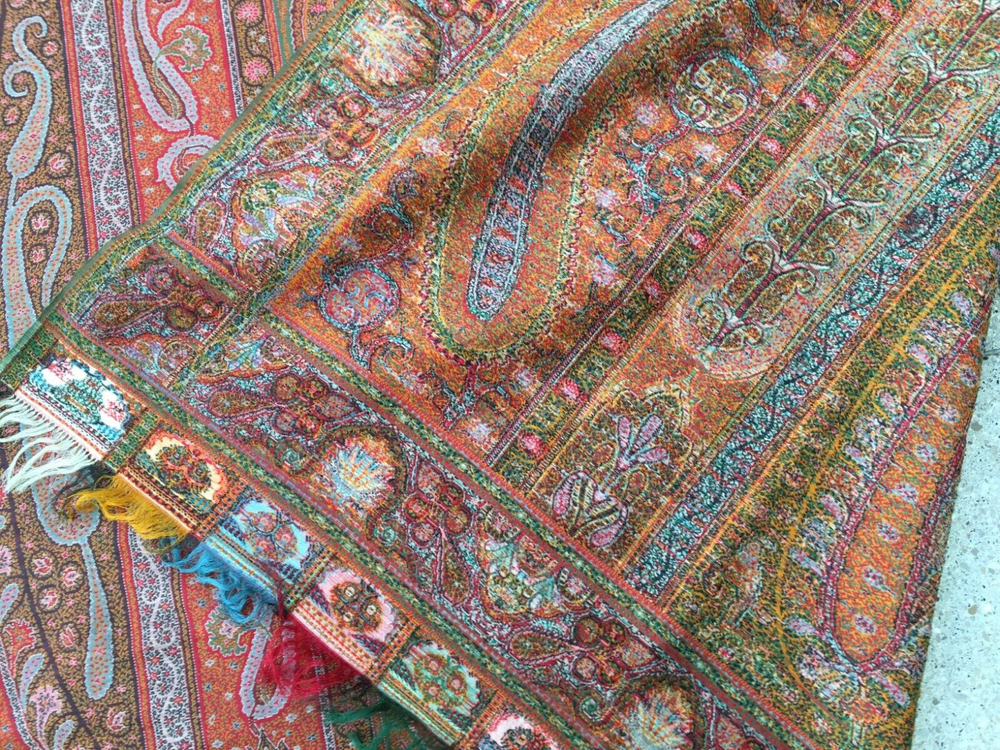 Back view of the rectangular shawl highlighting its craftsmanship and size