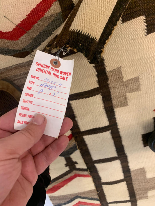 Close-up of geometric pattern on the antique Navajo wool rug