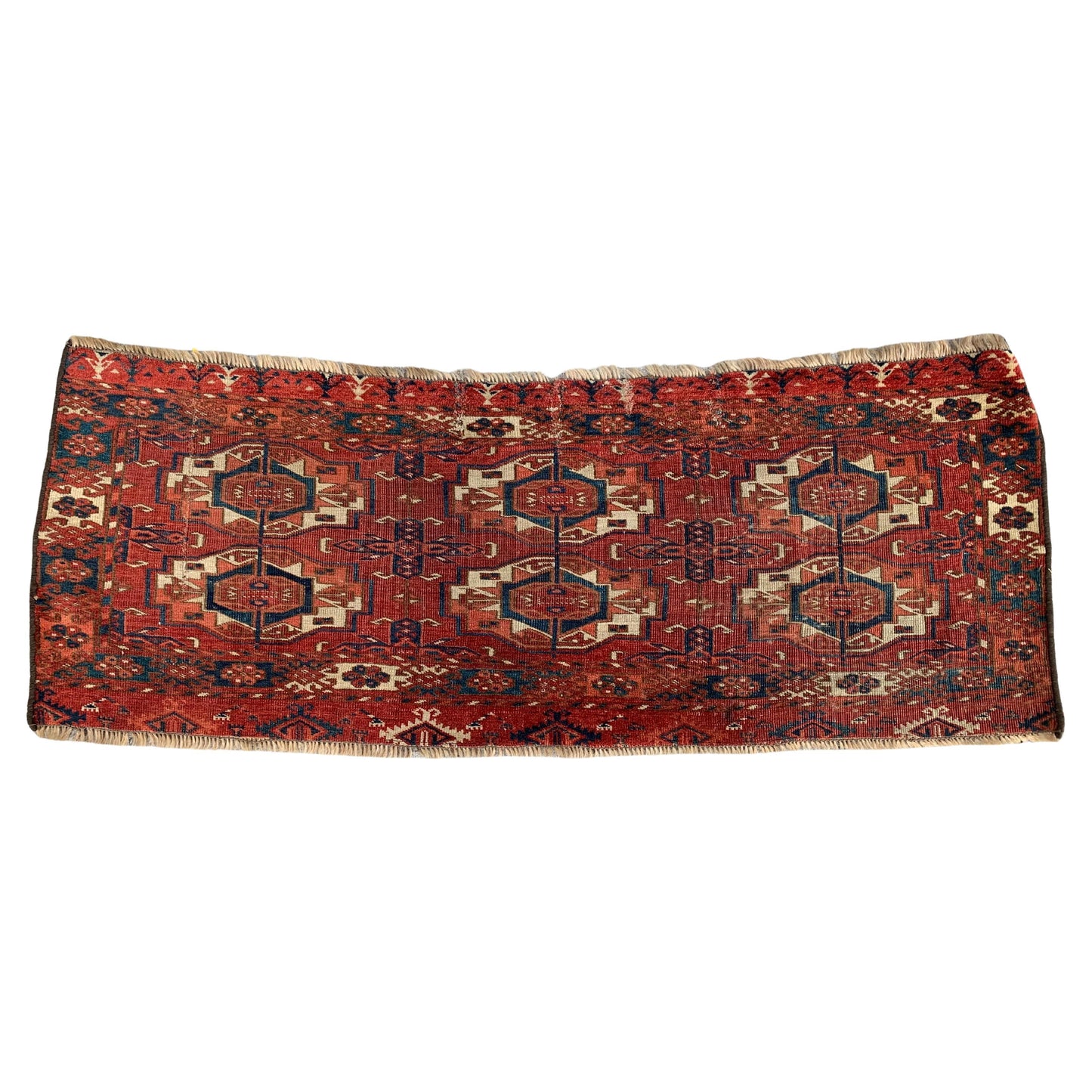 Handmade antique Turkmen Tekke Torba rug from the 1840s.