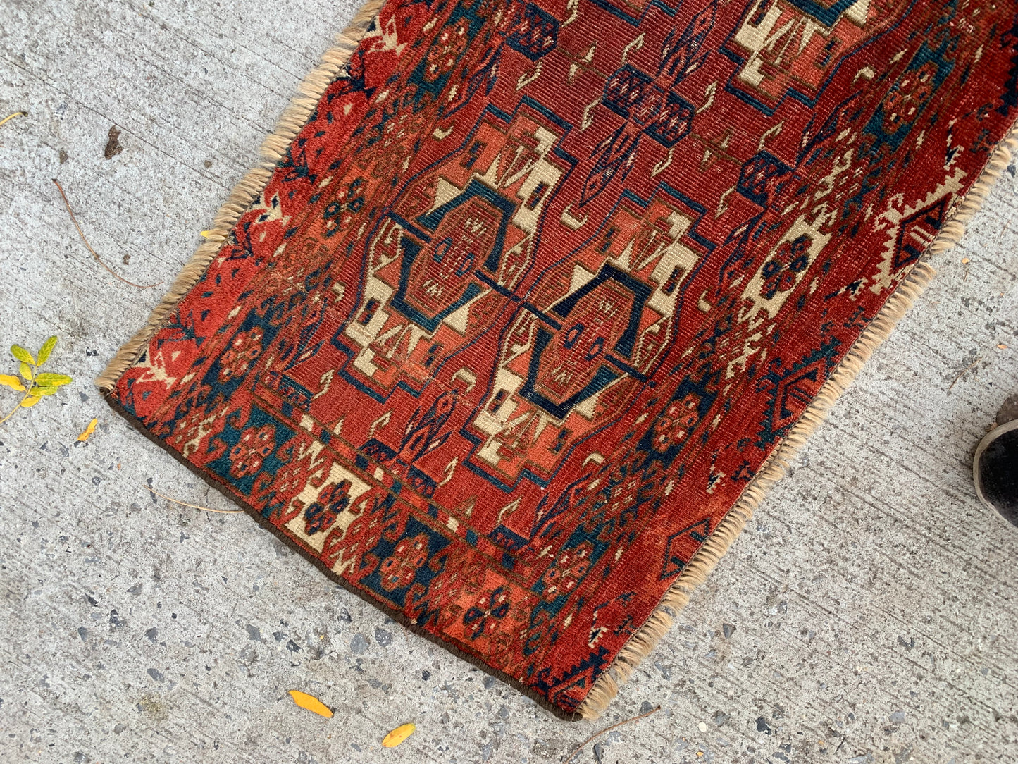 Turkmen wool Torba rug with vibrant colors and patina.