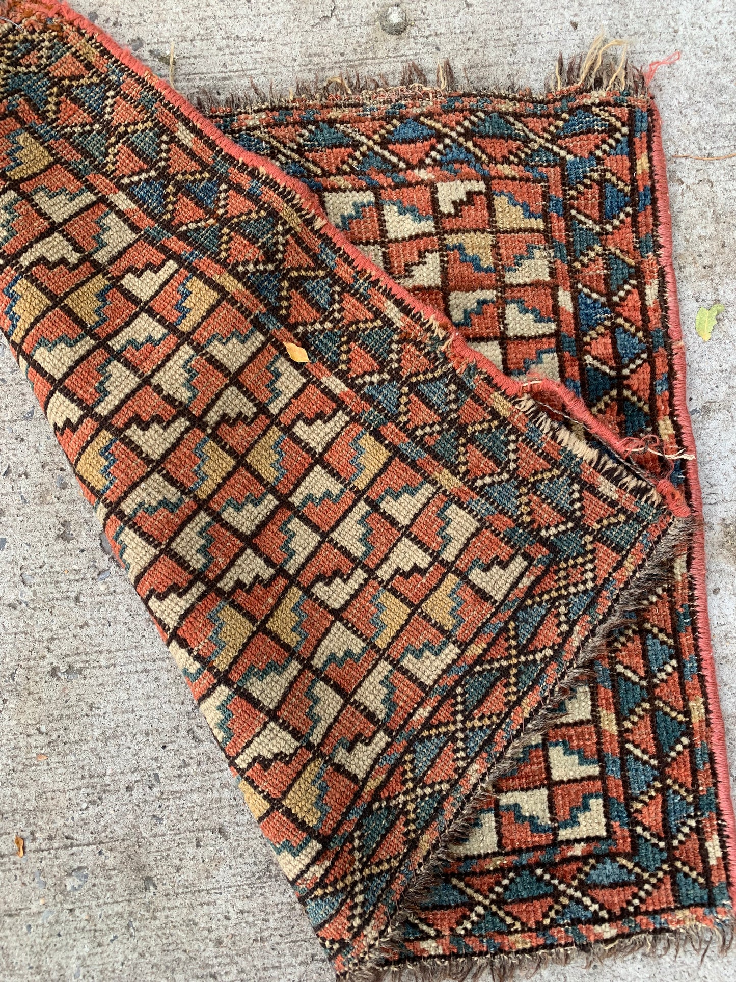 Close-up of intricate geometric patterns on a Bashir rug.