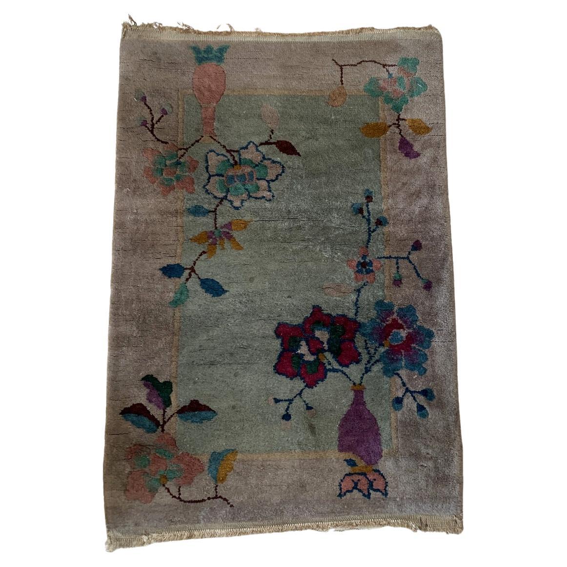 Front view of the handmade antique Chinese Art Deco rug from the 1920s.