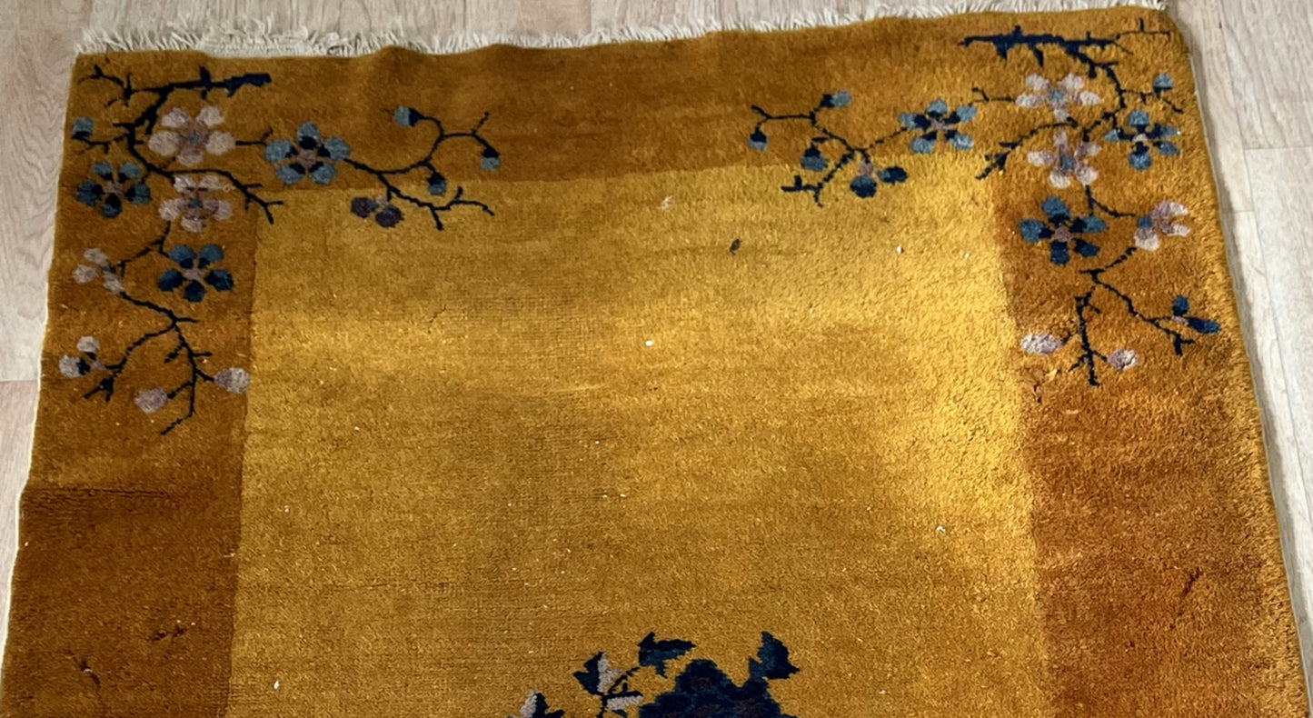Antique Art Deco rug with a timeworn patina and preserved details
