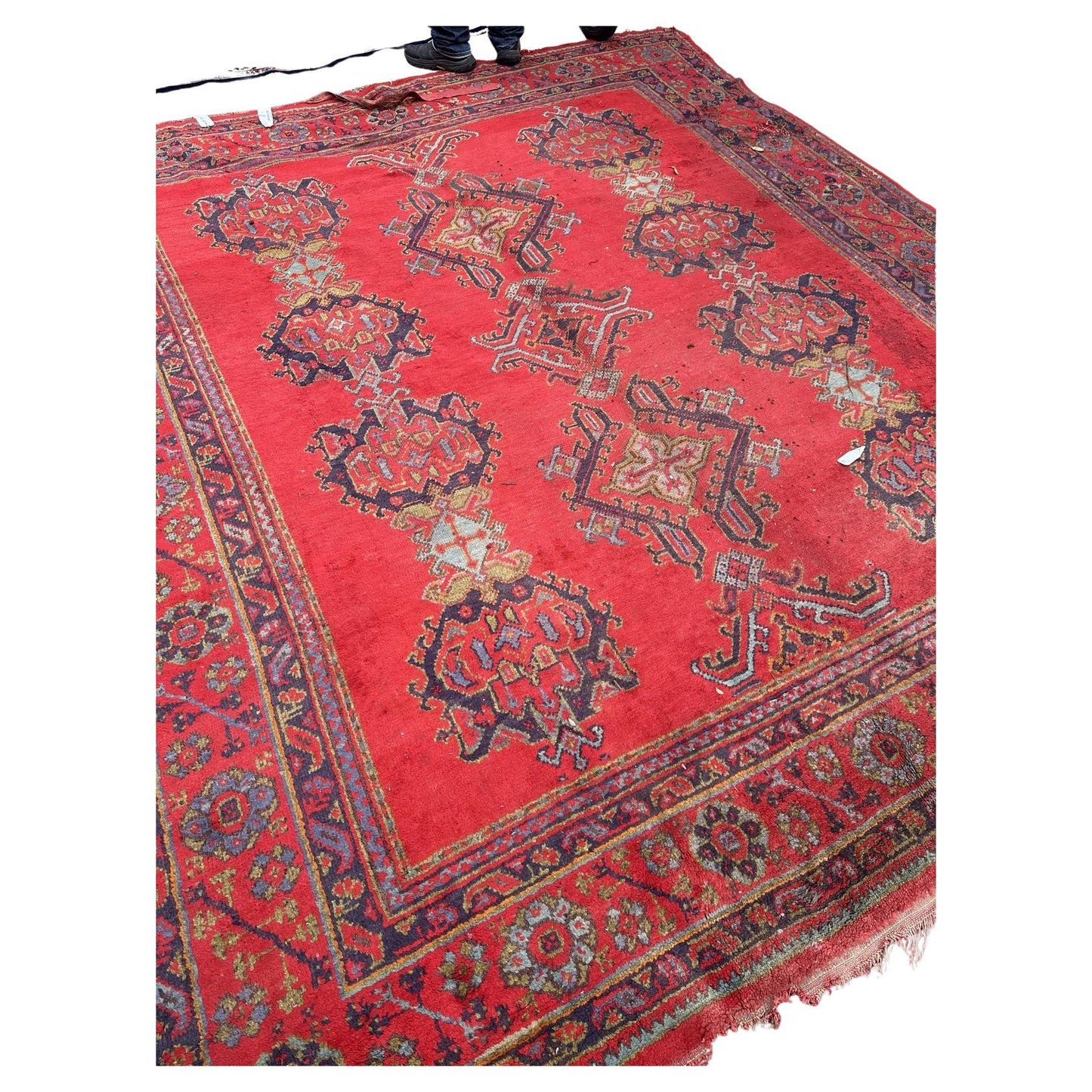 Handmade antique Turkish Oushak wool rug from the 1900s