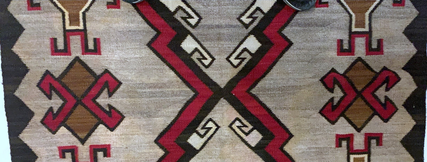 Full view of the 4.3' x 6.3' antique Native American rug