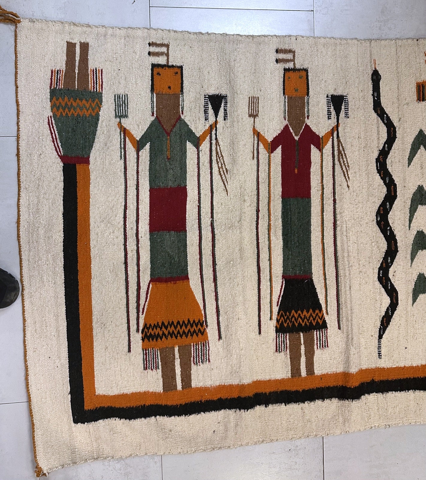 Vintage Navajo wool rug with cornstalk motif.