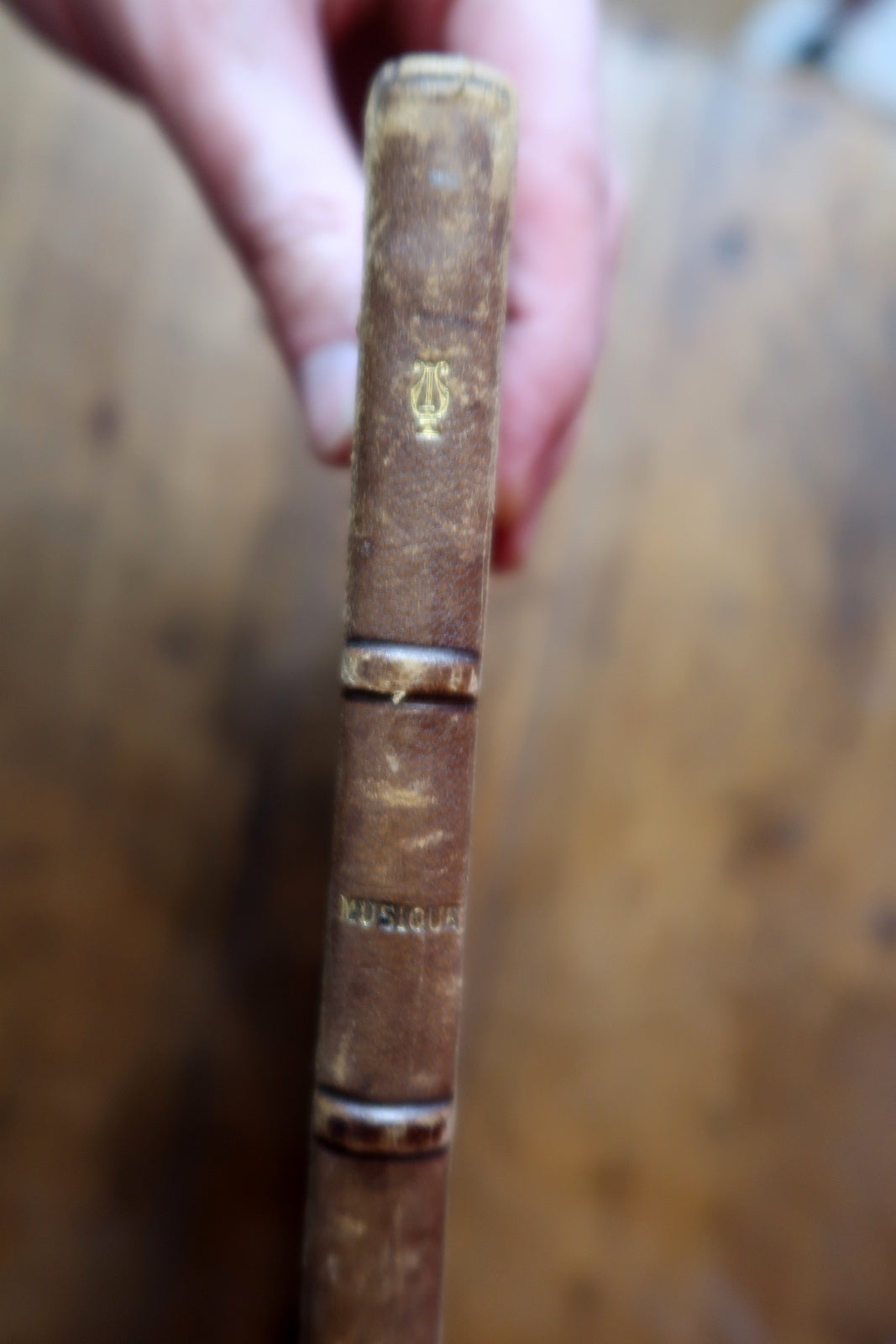 Antique pianoforte solo music book with leather binding
