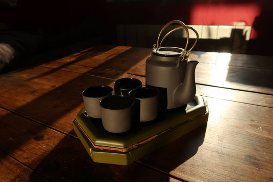 Vietnamese tea set with tray, handcrafted ceramic from Hanoi with clean lines