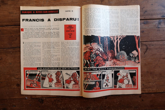 Authentic July 1959 issue of Tintin magazine, No. 558, published by Le Lombard, showcasing Les Fratellini-inspired circus imagery in bold geometric mid-century graphic design.