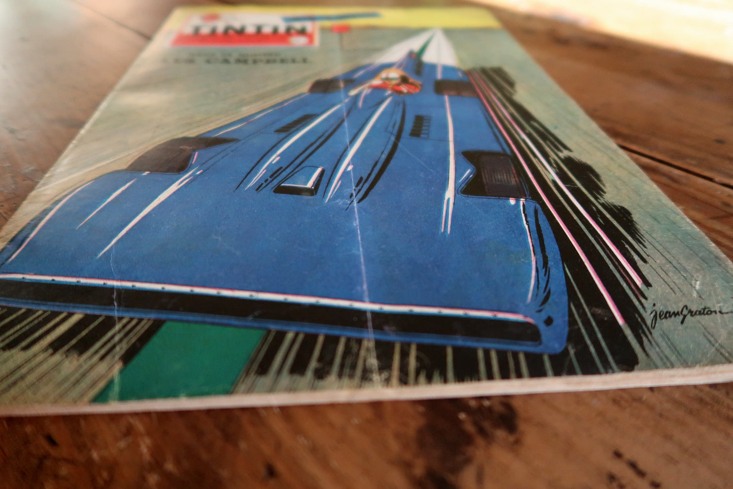 Nostalgic Tintin magazine issue from March 1959 with 44 pages, structurally complete, suitable for collectors of Hergé, Tintin, or vintage motorsport-themed comics.