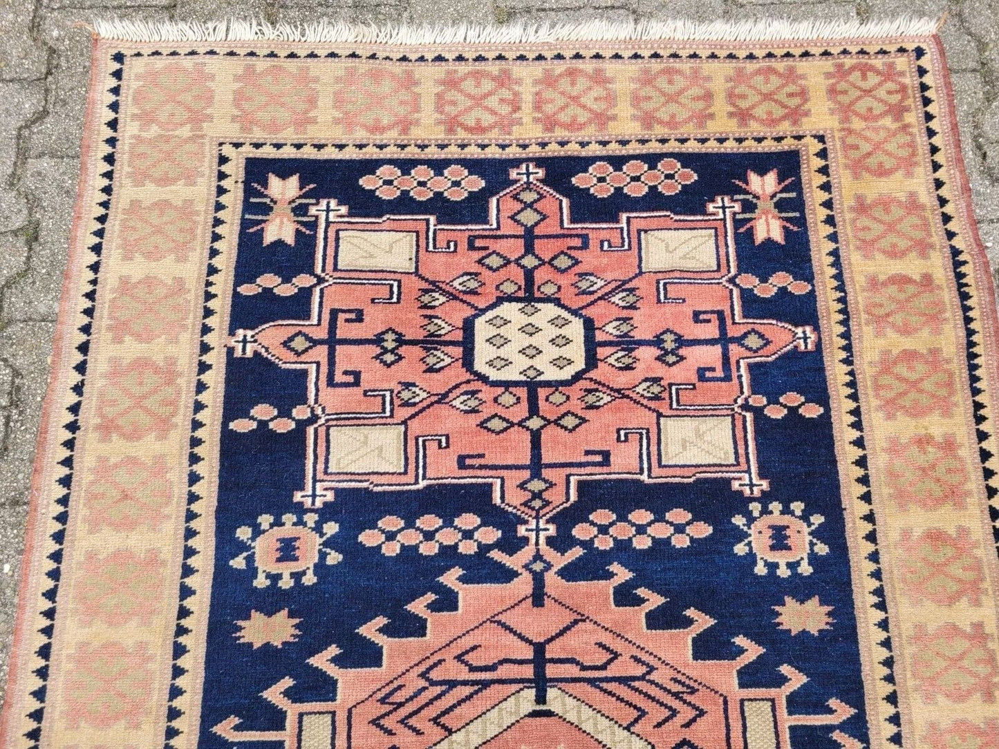 Angular and floral pattern detail in Anatolian rug