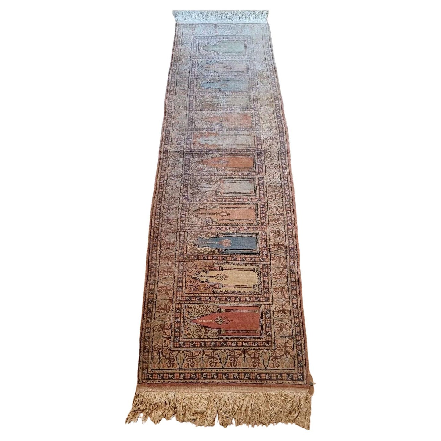 Handmade vintage Turkish Kayseri silk runner rug