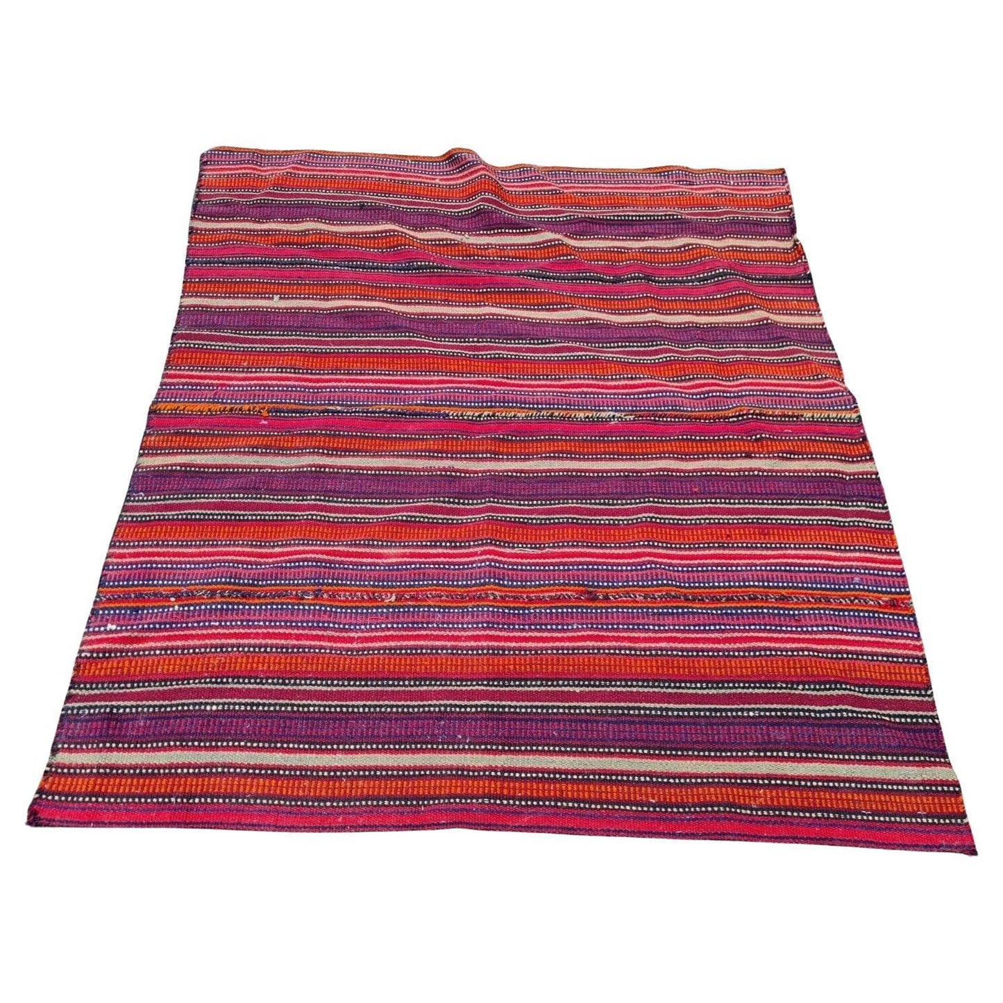 Handwoven Vintage Persian Jajim Kilim with horizontal stripes.