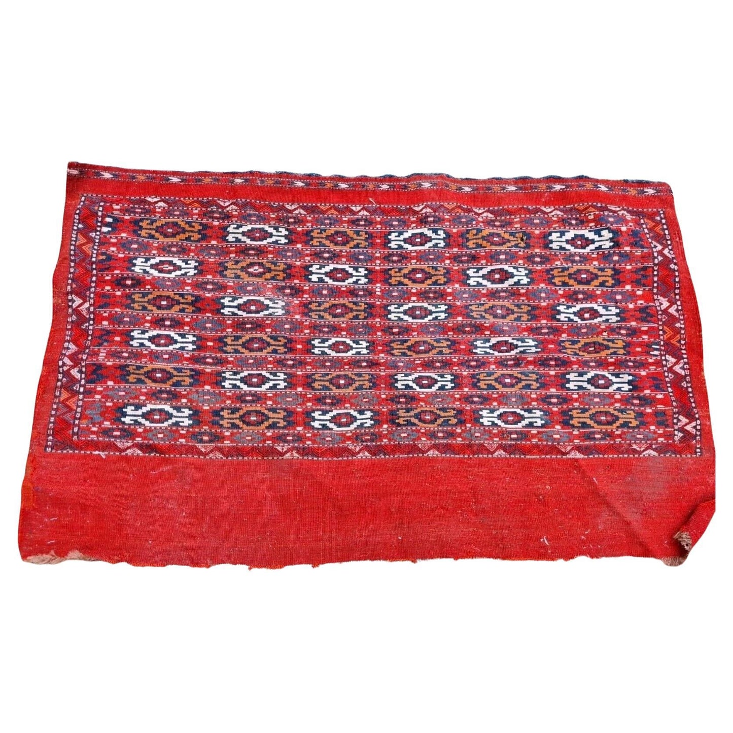 Handmade antique Turkmen Yomud Kilim with horizontal bands.