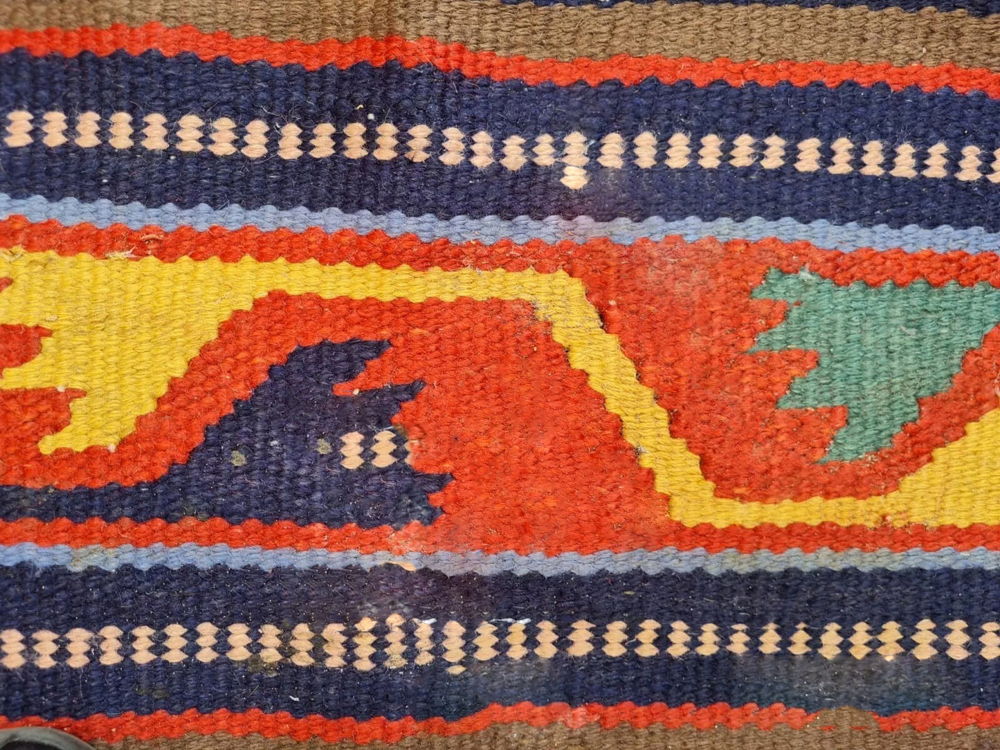 Full view of 1940s flat-woven wool kilim