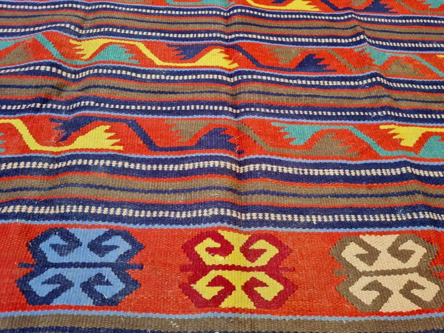 Close-up of wool texture on Turkish kilim rug