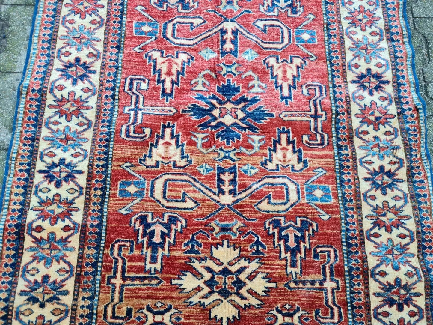 Handmade Caucasian Kazak rug 1990s tribal style
