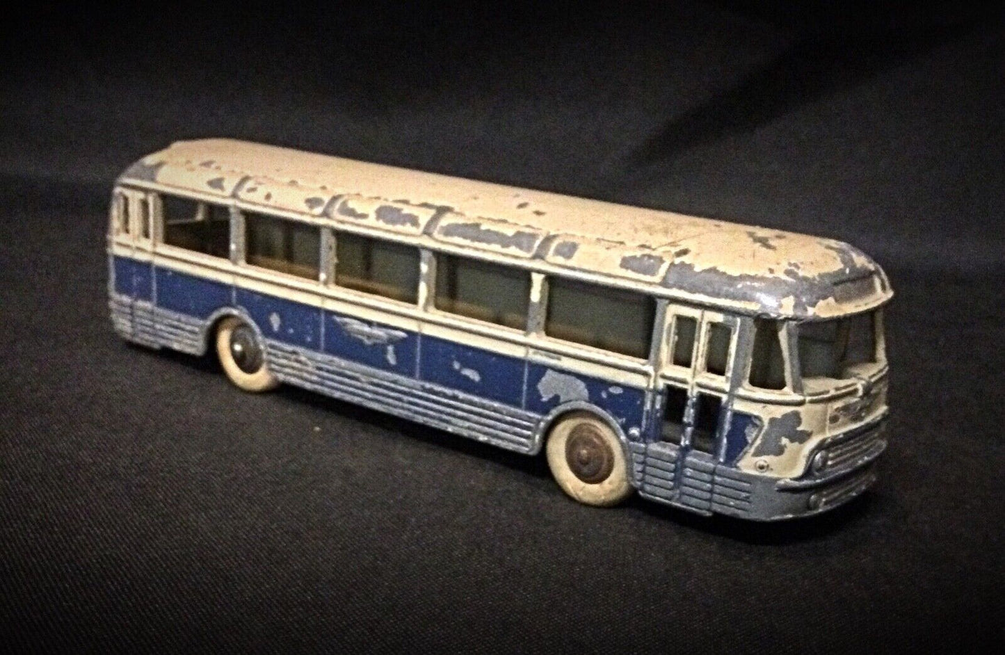 Close-Up of Vintage Dinky Toys Model Bus with Autocar Chausson Design by Méccano
