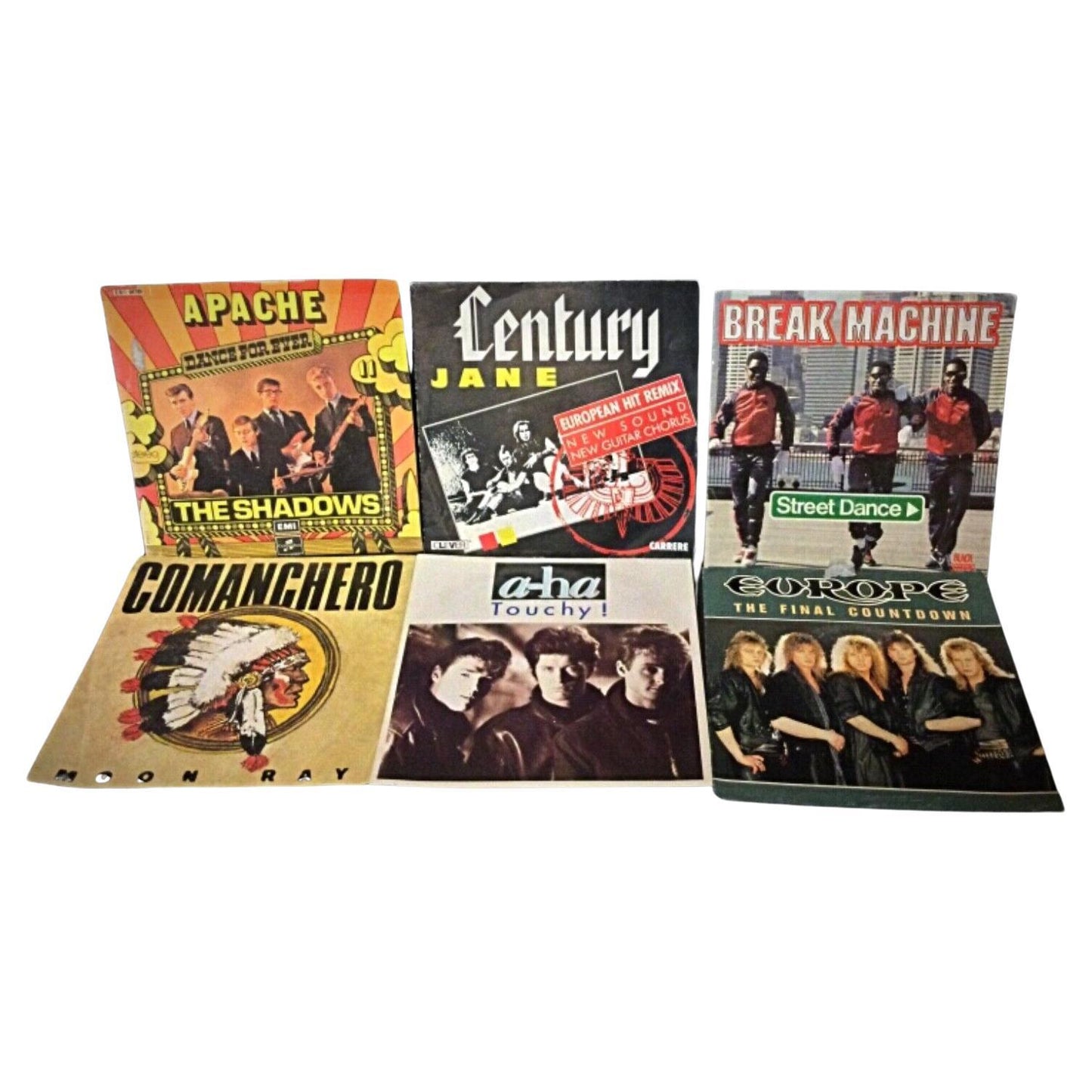 Lot of 6 vintage 45 RPM vinyl records featuring various artists and hits.
