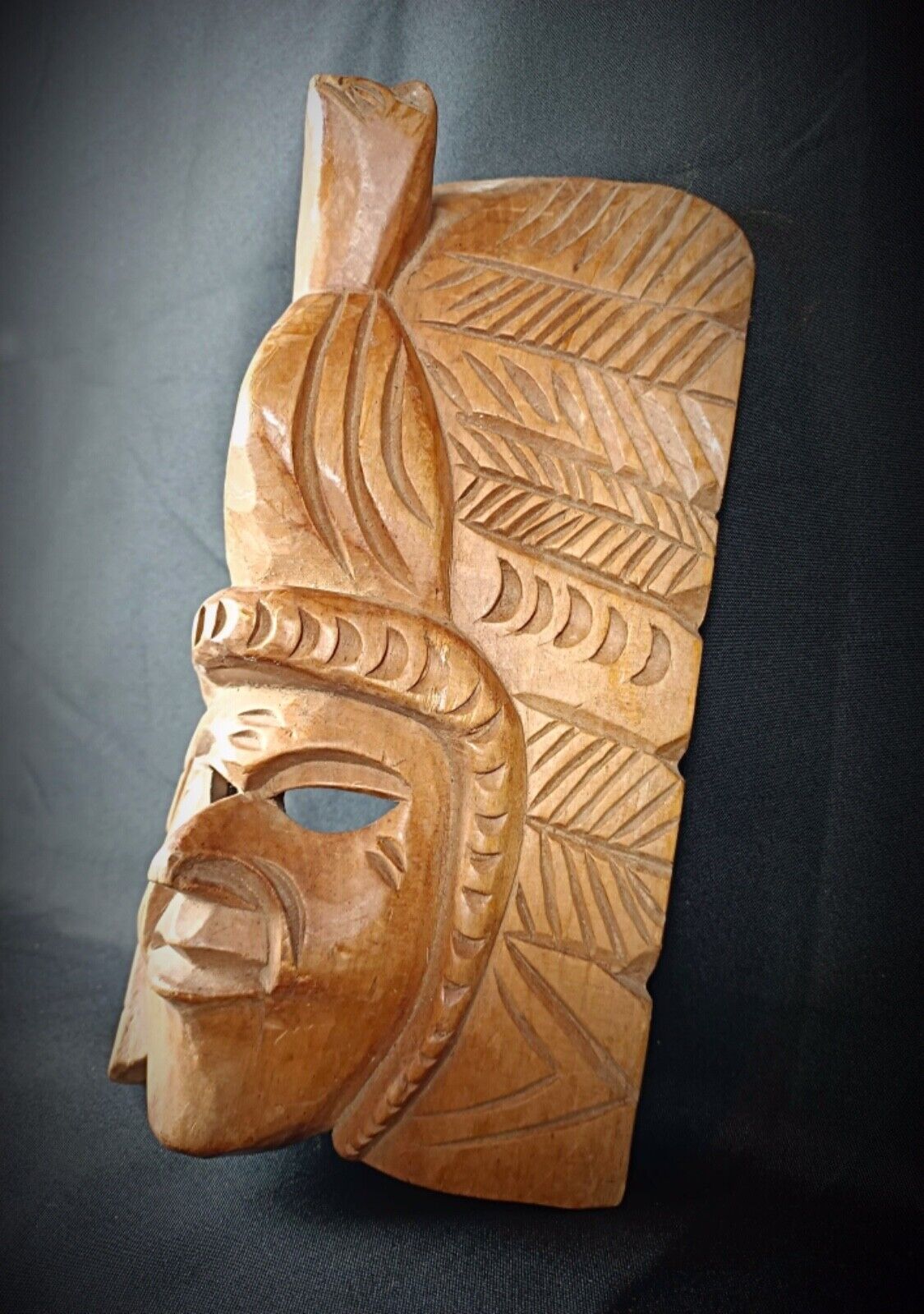 Authentic Maya wooden mask with tribal carvings