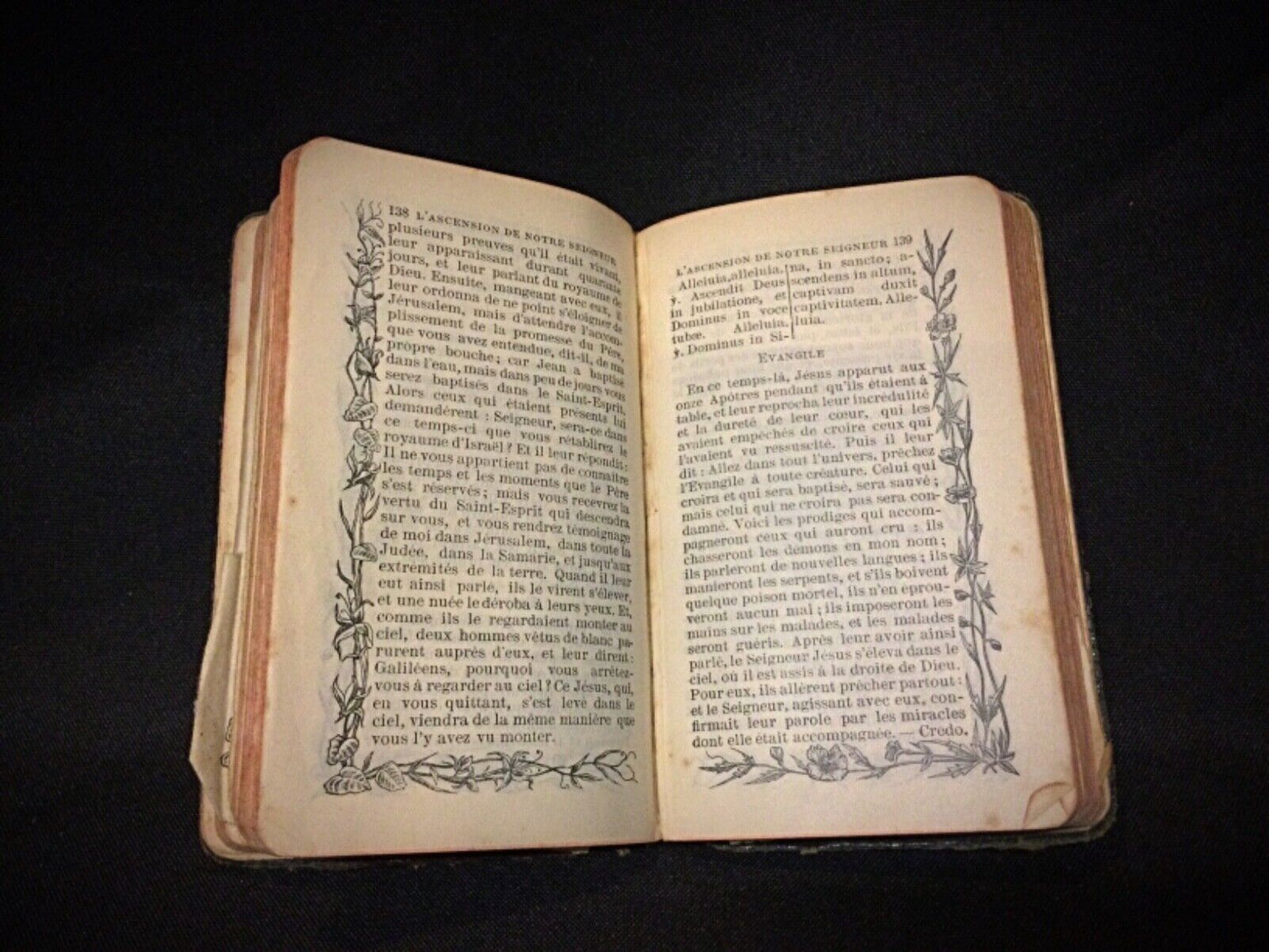 Detail of the epistles and gospels section in the antique Catholic missal.