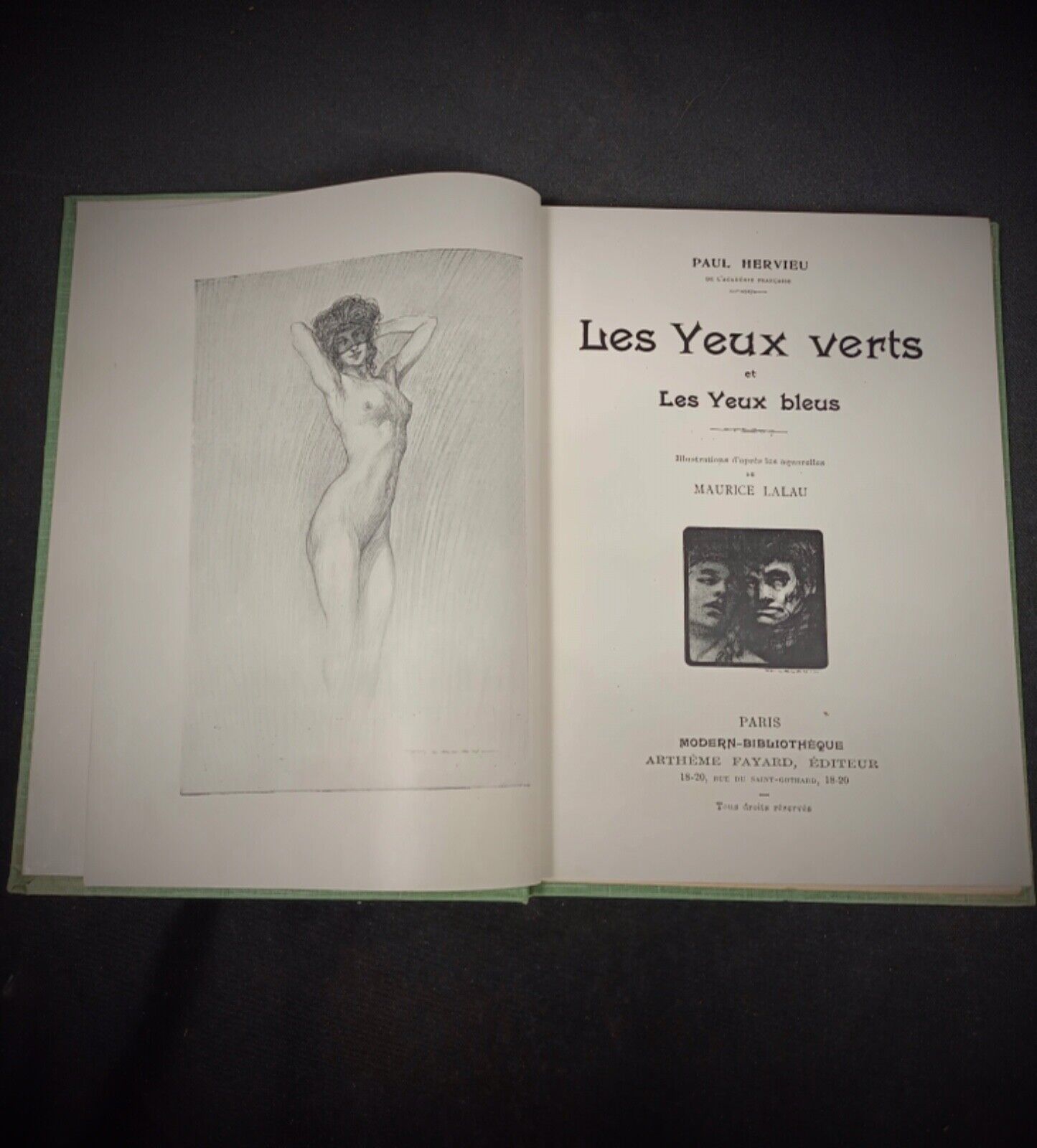 Aged pages of Les Yeux Verts showing vintage charm