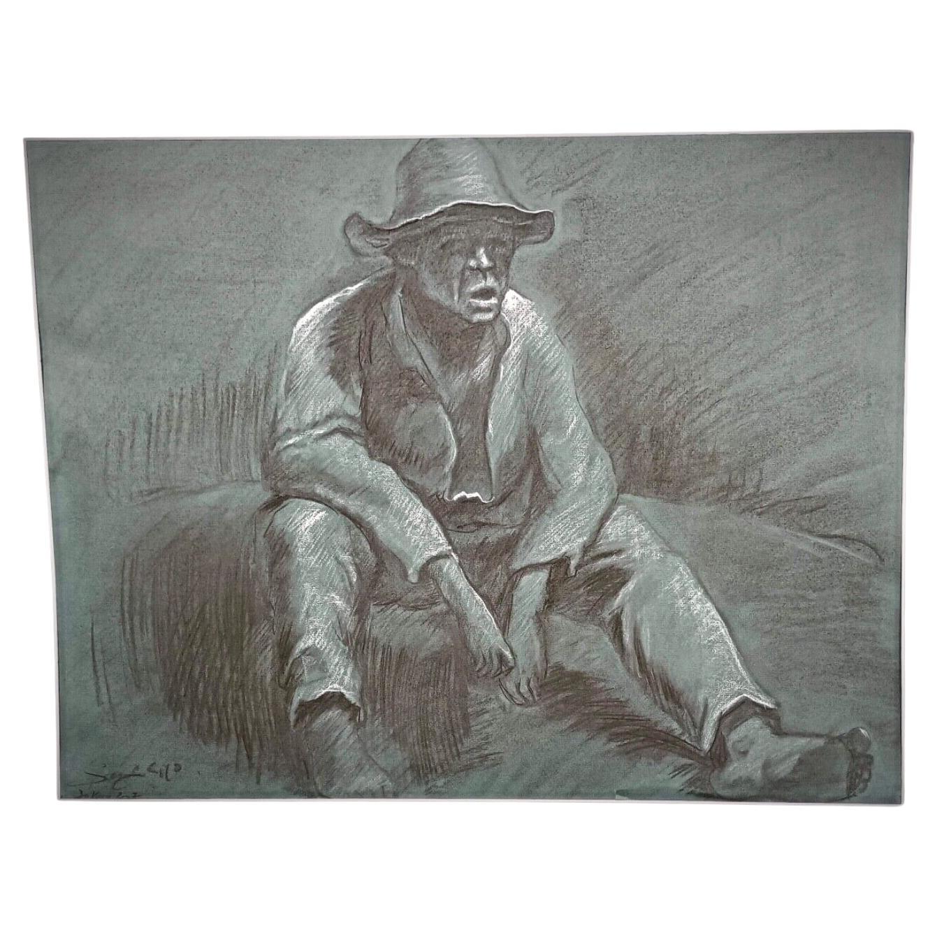 Large and elegant charcoal drawing by "Cyo" dated April 30, 2002