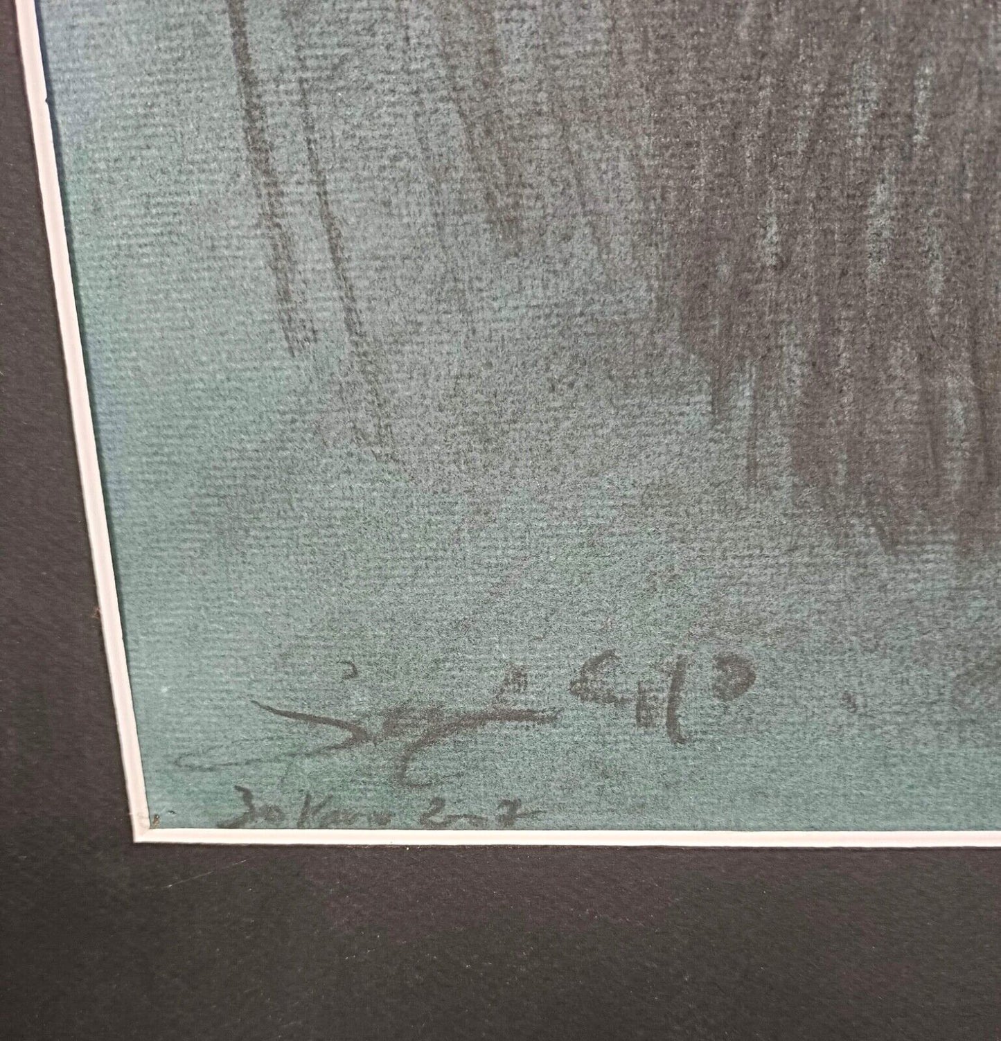 Framed presentation of "Cyo" charcoal drawing