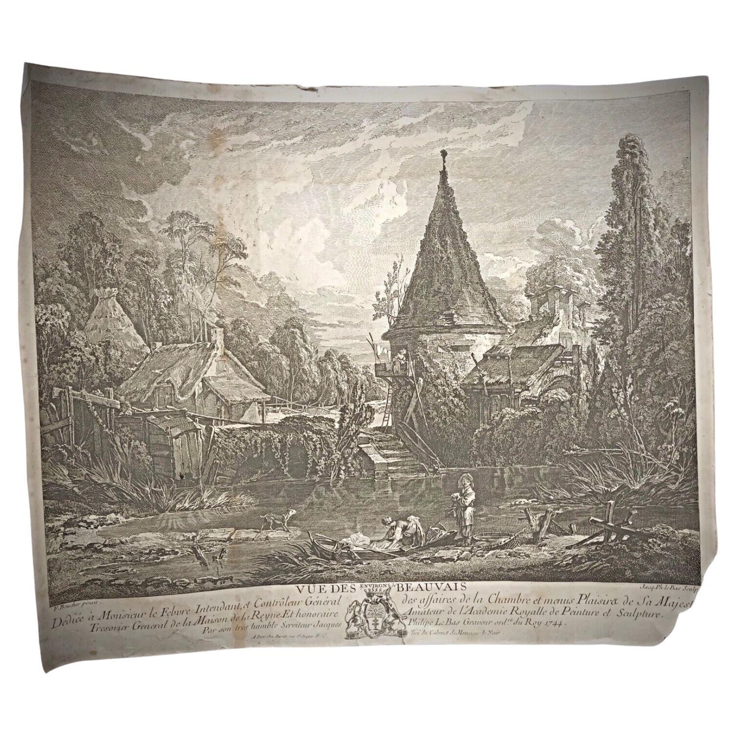 Antique lithograph “Vue des Environs de Beauvais” after François Boucher