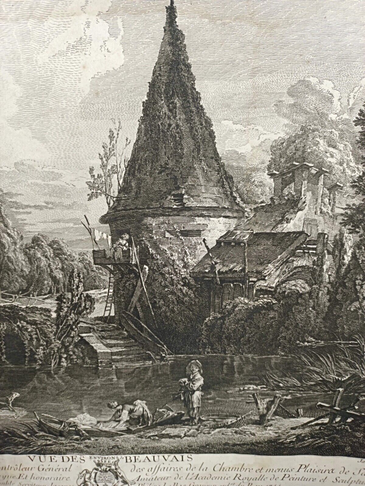 Close-up of graceful figures in Boucher lithograph