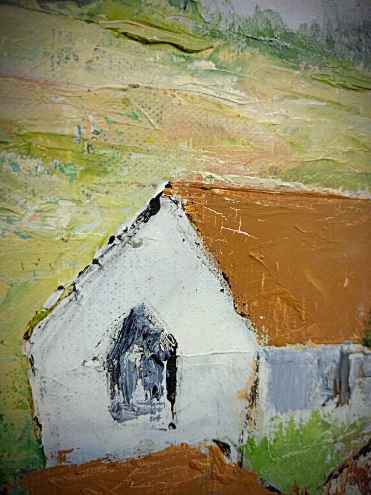 Signature area of the village church oil painting