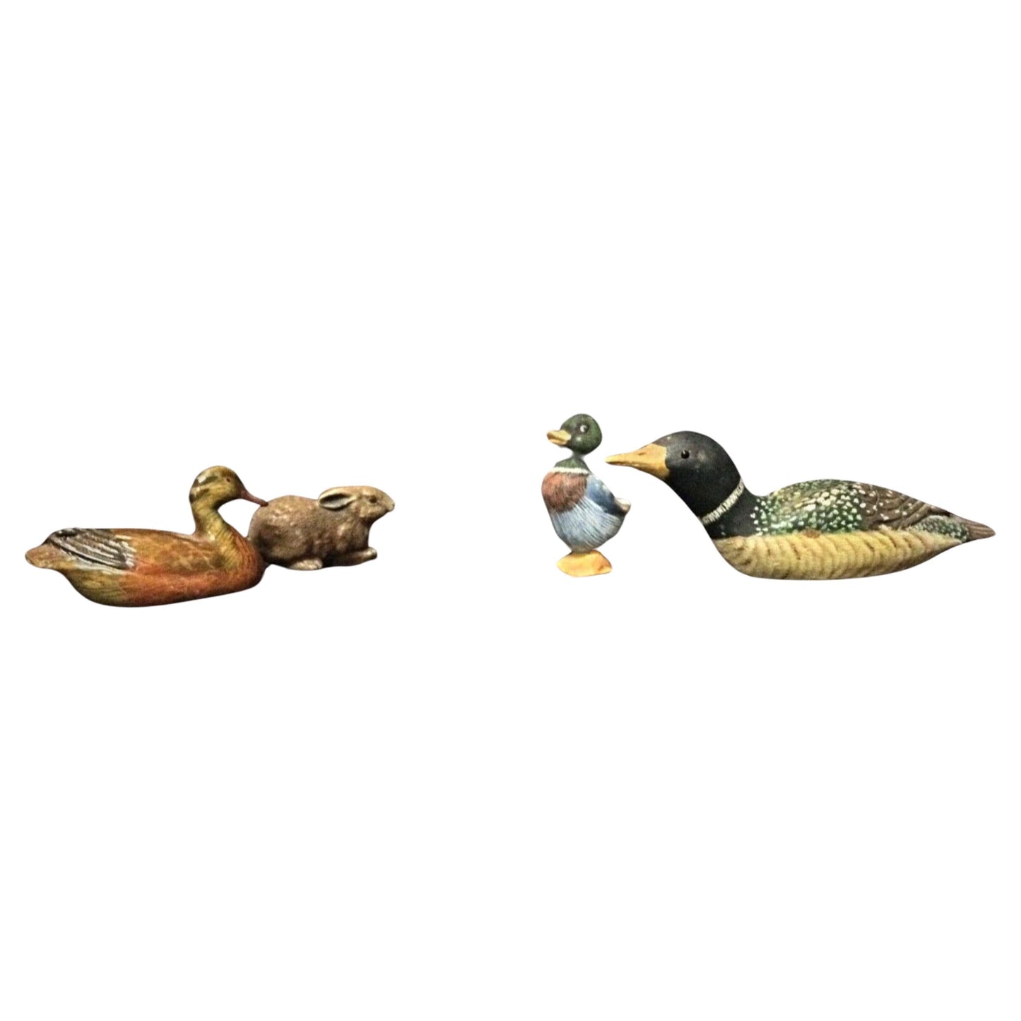 Set of 4 small duck and rabbit figurines in vibrant multicolored finishes