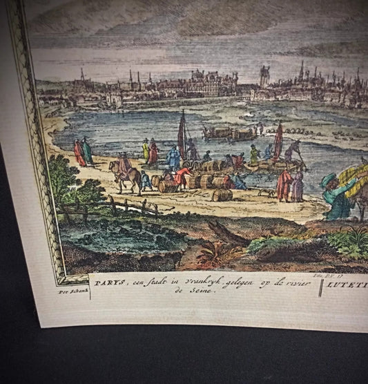 Vintage print attributed to P. Schenk with intricate details and classical composition on paper